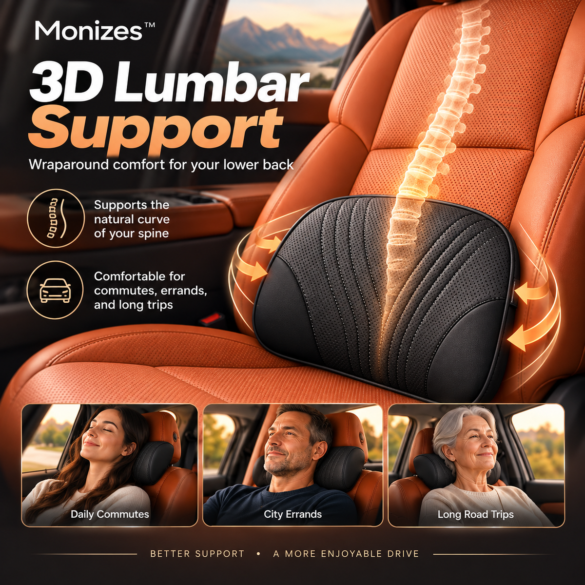 Monizes™ Ergonomisches Auto Nacken- und Lendenstützkissen aus Memory-Schaum
