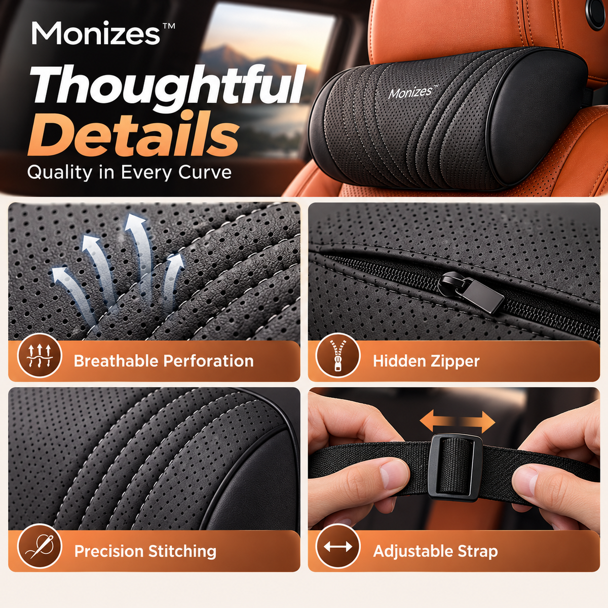 Monizes™ Ergonomisches Auto Nacken- und Lendenstützkissen aus Memory-Schaum