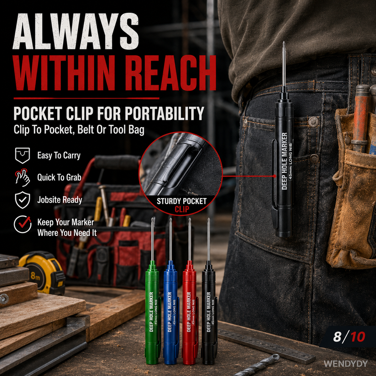 🛠️ Extra-Long Construction Marker – Reach Tight Spots Easily