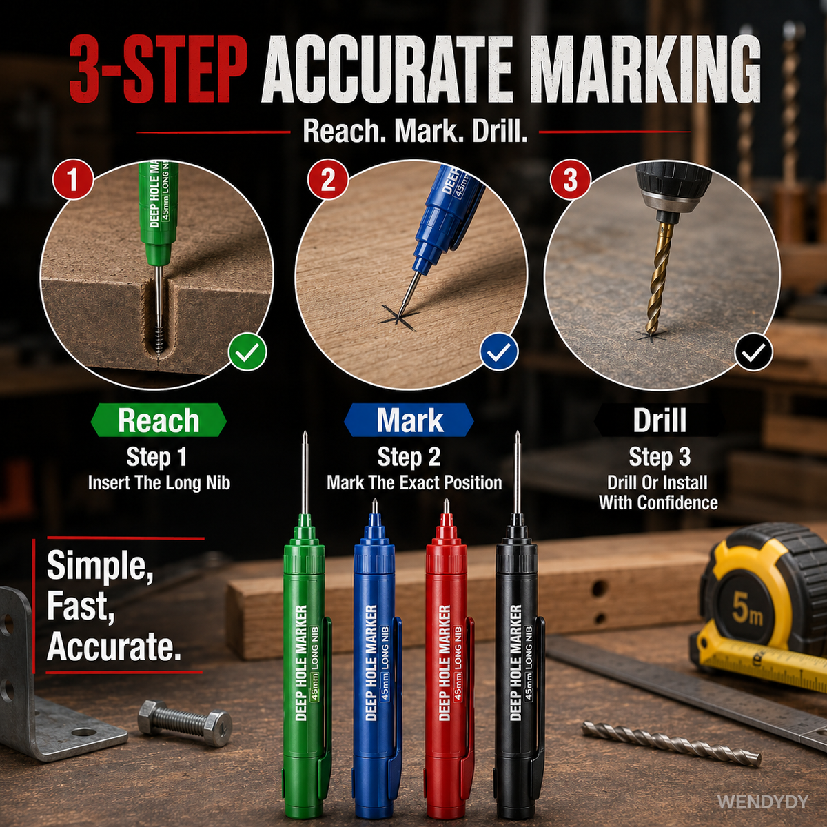 🛠️ Extra-Long Construction Marker – Reach Tight Spots Easily