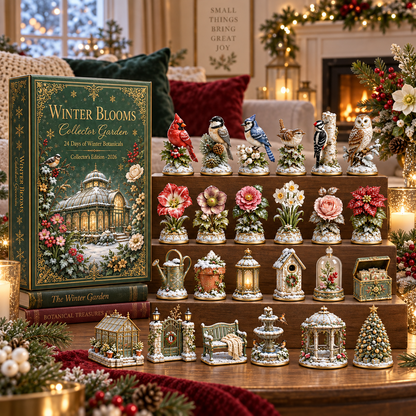 2026 Winter Blooms Collector Garden 24-Day Countdown Calendar – 24 Unique Winter Birds, Flowers & Garden Miniatures, Elegant Botanical Christmas Gift
