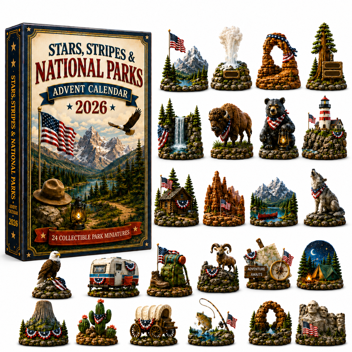 National Parks Adventure Advent Calendar 2026 – 24 Days of American Wilderness, Collector-Grade Miniature Keepsakes,