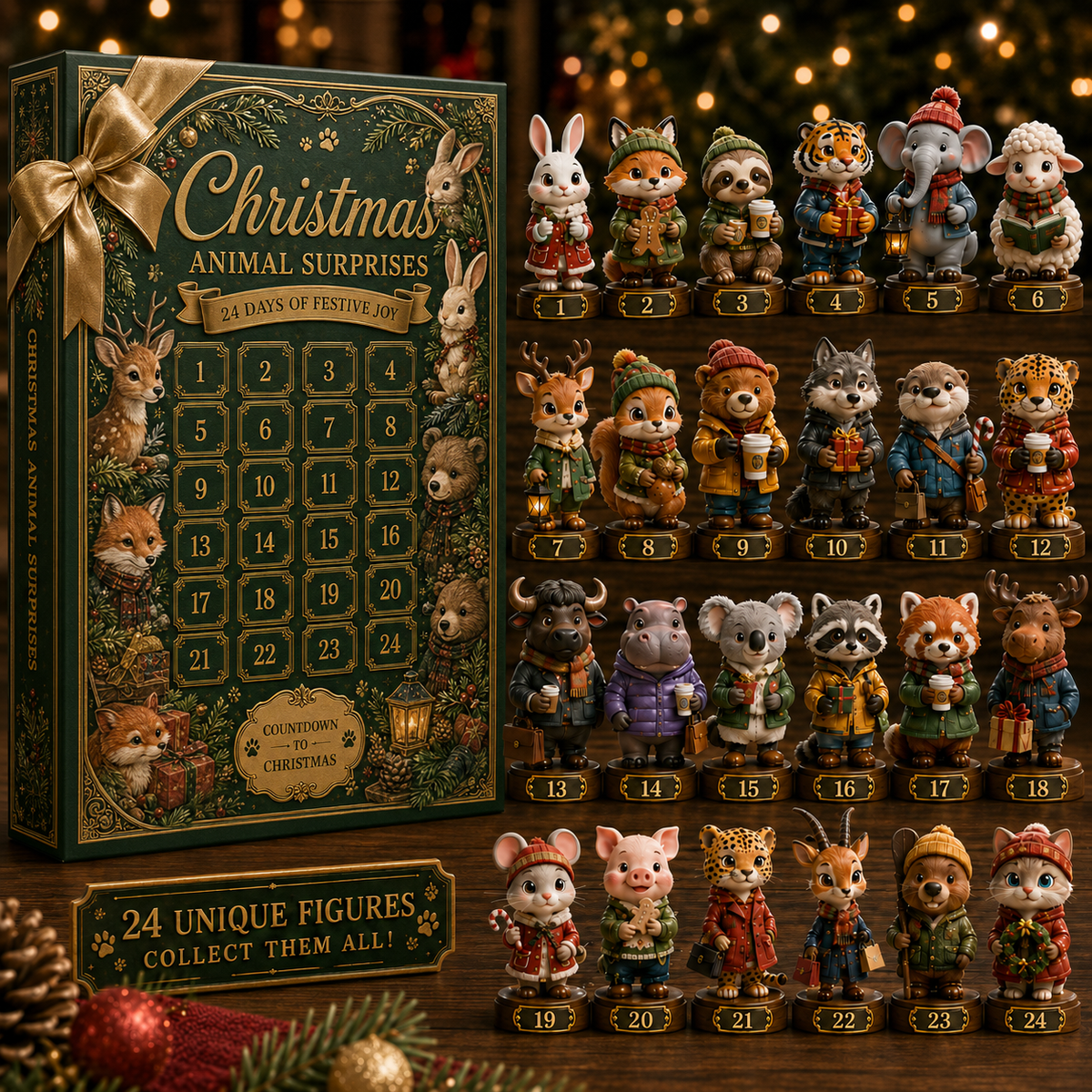 ✨24-Day Christmas Countdown Advent Calendar –Animal Surprise Ornament