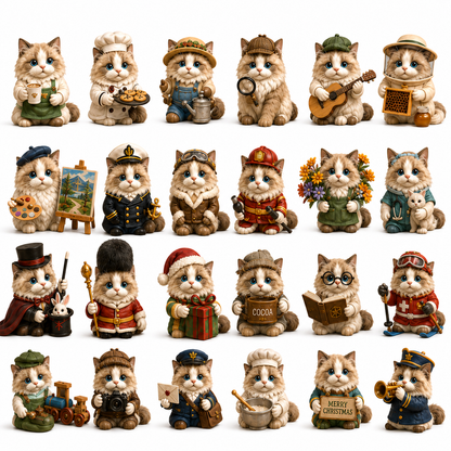 Ragdoll Jobs Advent Calendar 2026 – 24 Days of Unique  Collectible Ragdoll Cat Miniatures, Christmas Countdown Gift for Cat Lovers