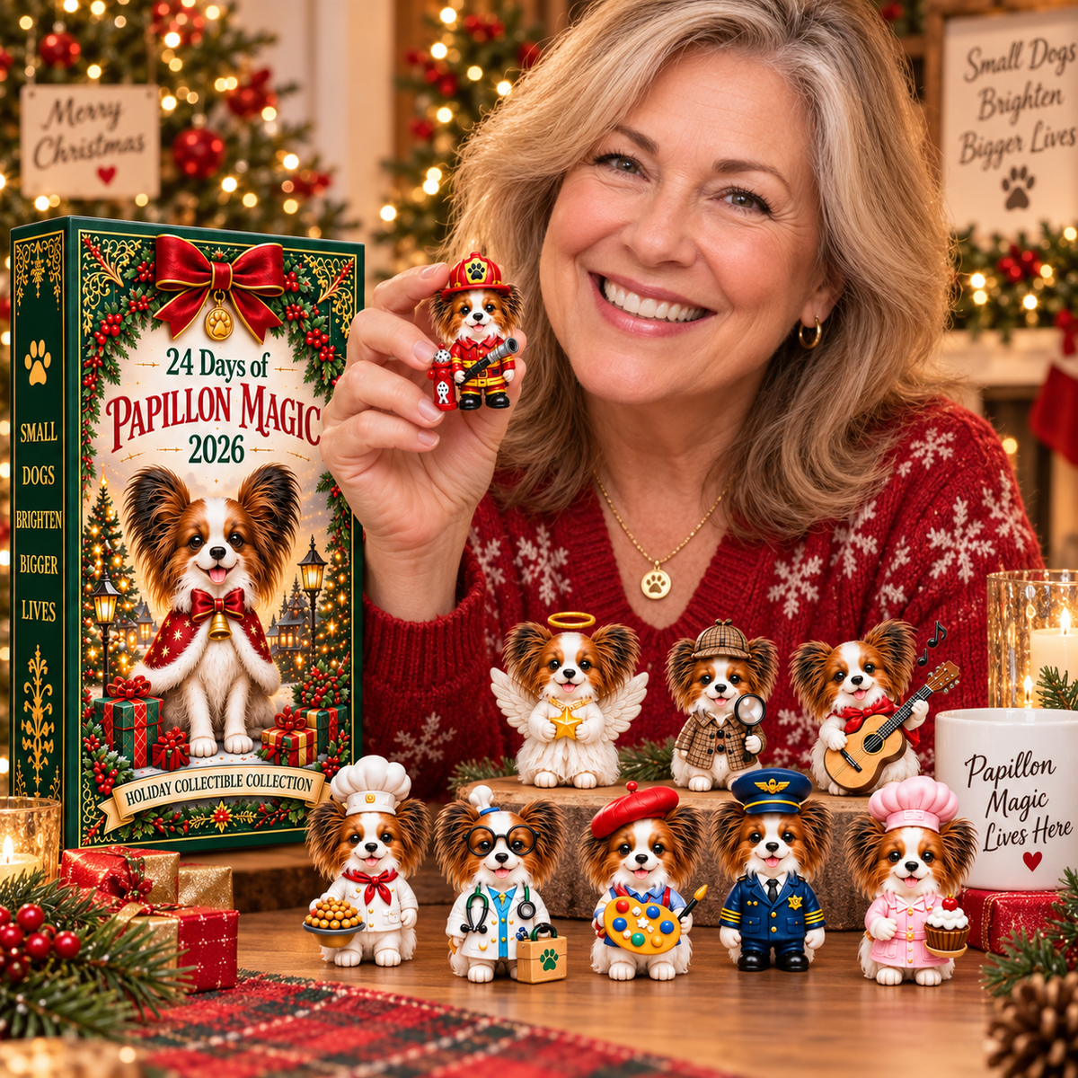 24 Days of Papillon Magic 2026 – 24-Day Christmas Countdown Calendar with 24 Unique Papillon Profession Miniatures, Holiday Collectible Gift for Dog Lovers