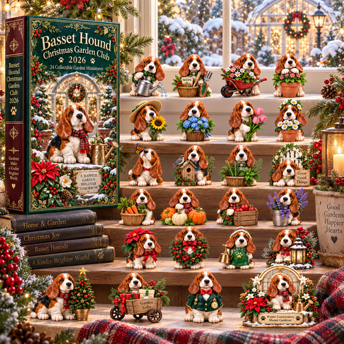 24 Days of Garden Joy — Basset Hound Christmas Garden Club Advent Calendar 2026