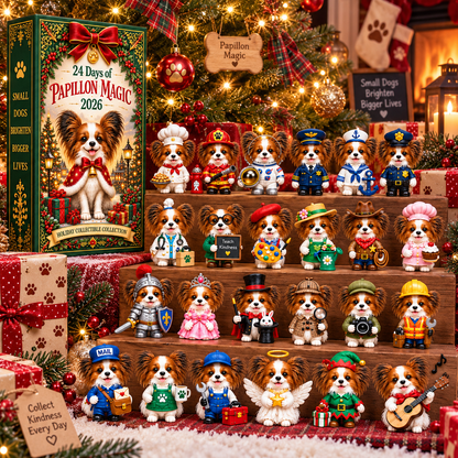 24 Days of Papillon Magic 2026 – 24-Day Christmas Countdown Calendar with 24 Unique Papillon Profession Miniatures, Holiday Collectible Gift for Dog Lovers