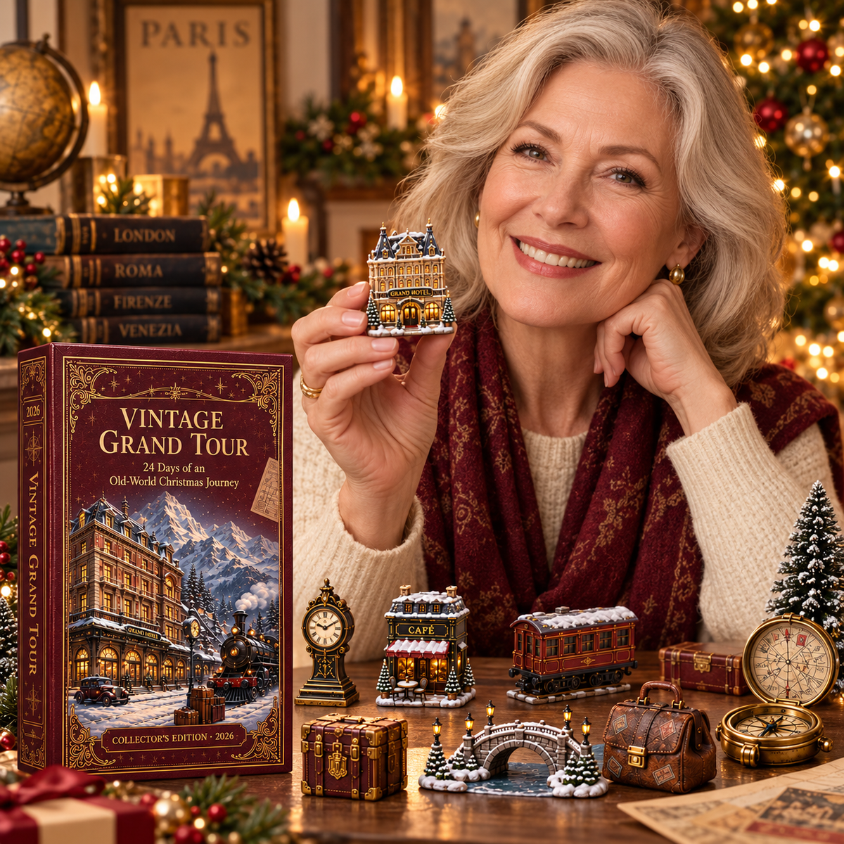 2026 Vintage Grand Tour 24-Day Countdown Calendar – 24 Unique Old-World Travel Miniatures, European Christmas Journey Collector’s Gift