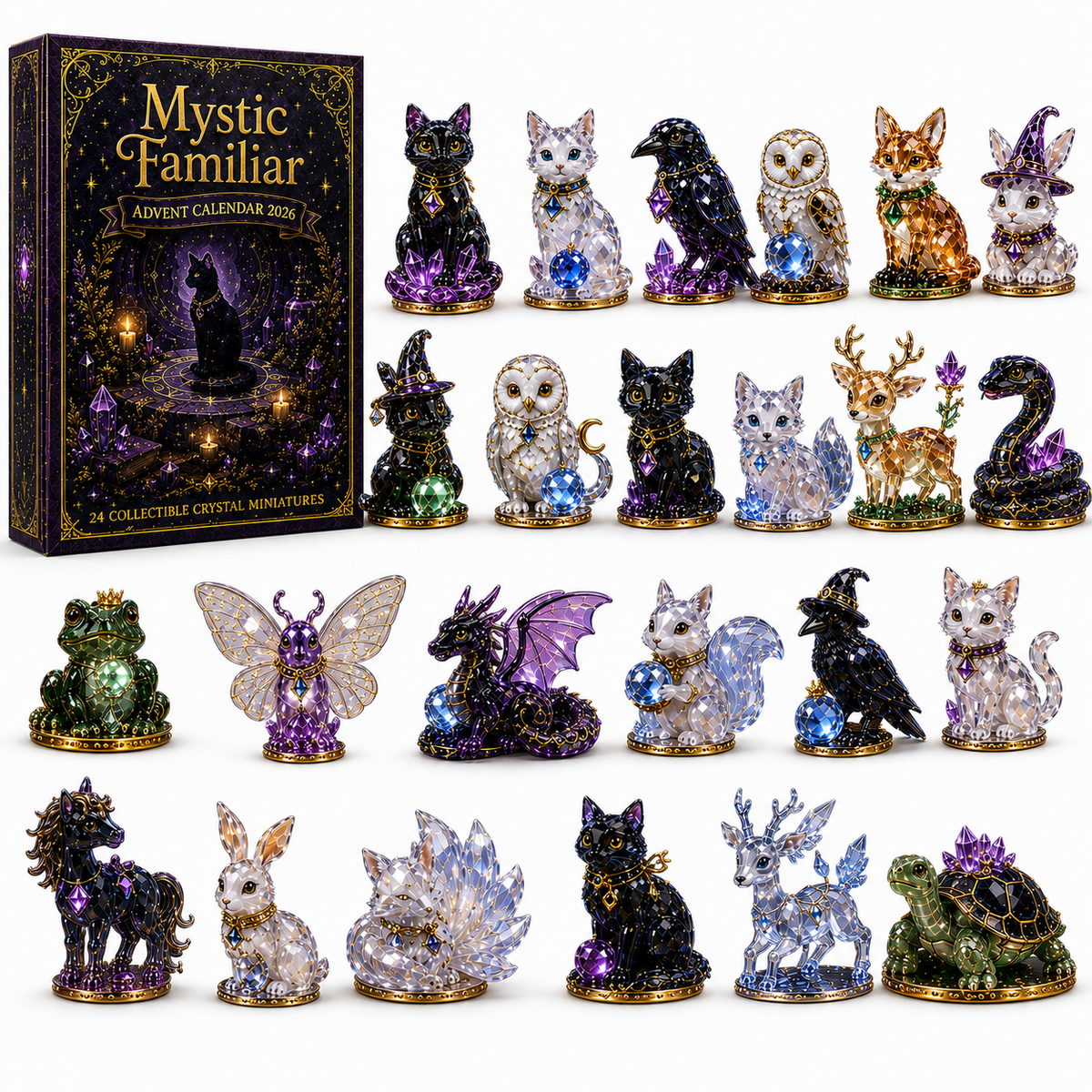 Mystic Familiar 24-Day Countdown Calendar 2026 – 24 Collectible Crystal Animal & Magical Creature Miniatures