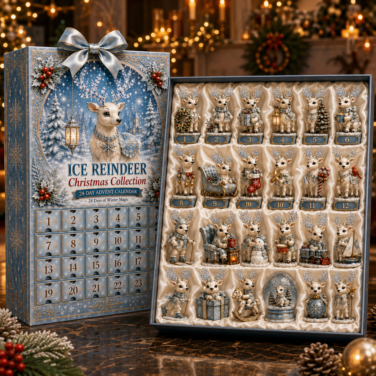 ✨24-Day Christmas Countdown Advent Calendar –Snowy Reindeer Ornament