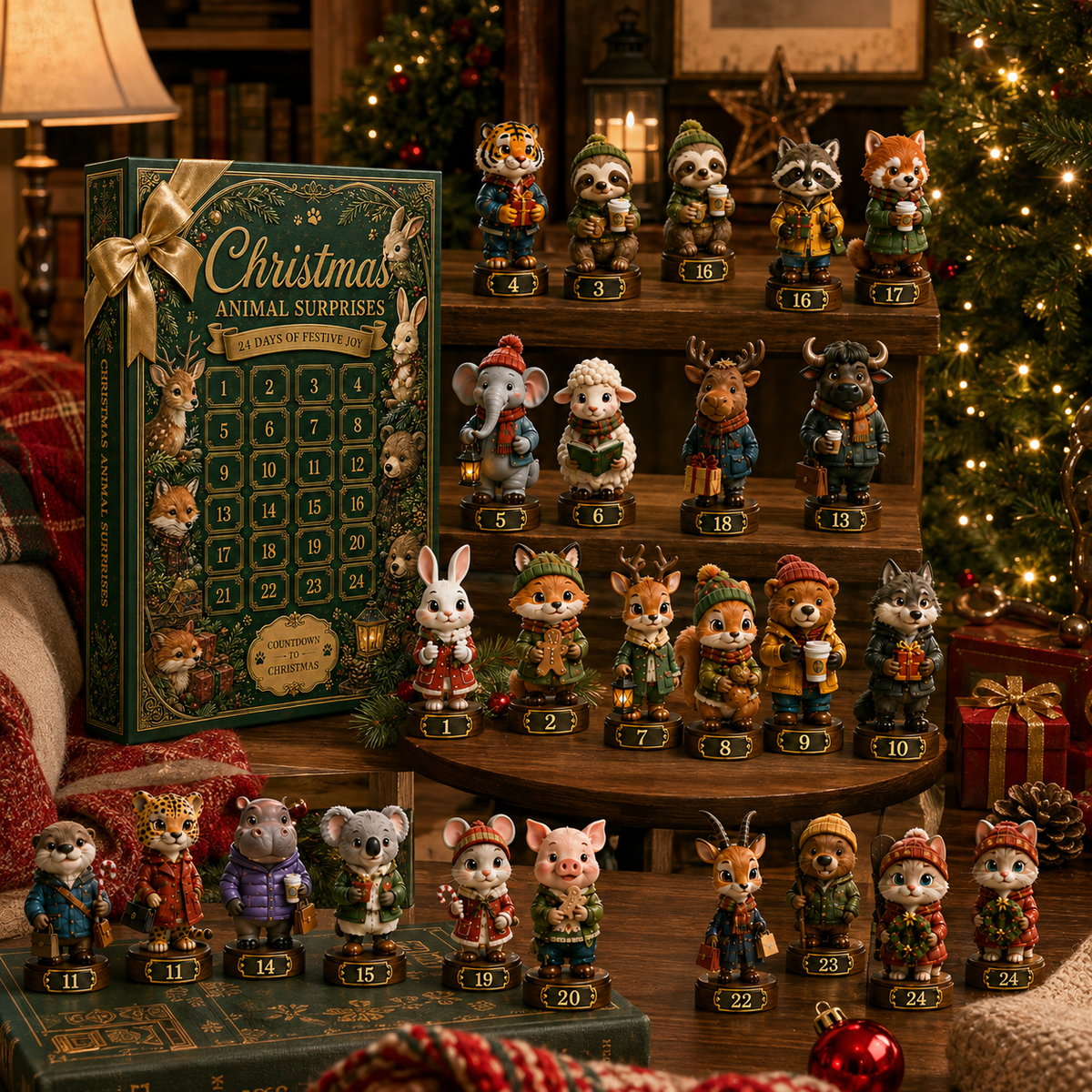 ✨24-Day Christmas Countdown Advent Calendar –Animal Surprise Ornament