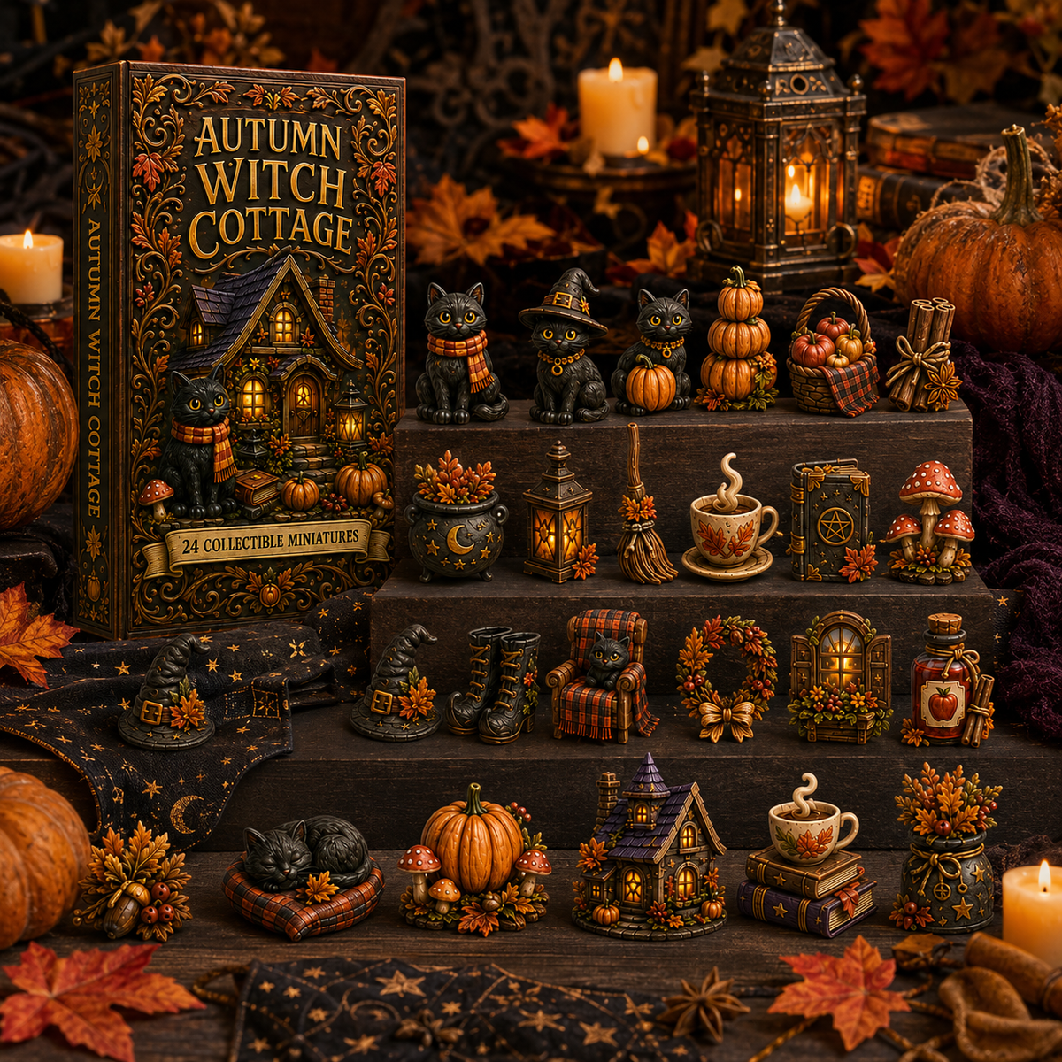 Autumn Witch Cottage Advent Calendar 2026 – 24 Cozy Witchy Miniatures, Black Cat Collectibles & Magical Fall Cottage Surprises,