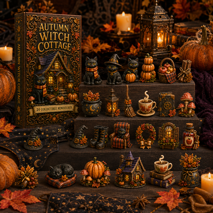 Autumn Witch Cottage Advent Calendar 2026 – 24 Cozy Witchy Miniatures, Black Cat Collectibles & Magical Fall Cottage Surprises,