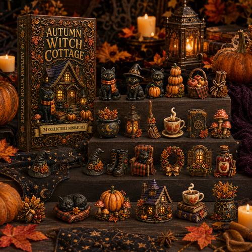 Autumn Witch Cottage Advent Calendar 2026 – 24 Cozy Witchy Miniatures, Black Cat Collectibles & Magical Fall Cottage Surprises,