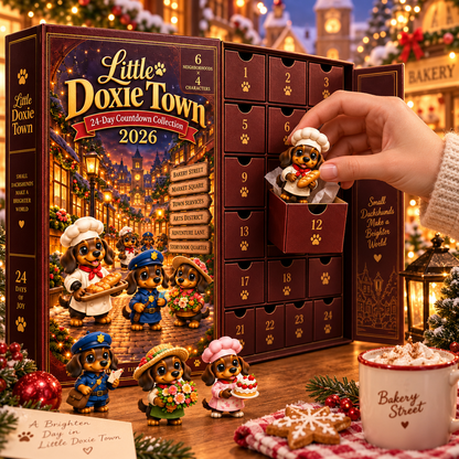 Little Doxie Town 2026 – 24-Day Dachshund Countdown Collection with 24 Unique Town Character Miniatures, Christmas Collectible Gift for Dachshund Lovers