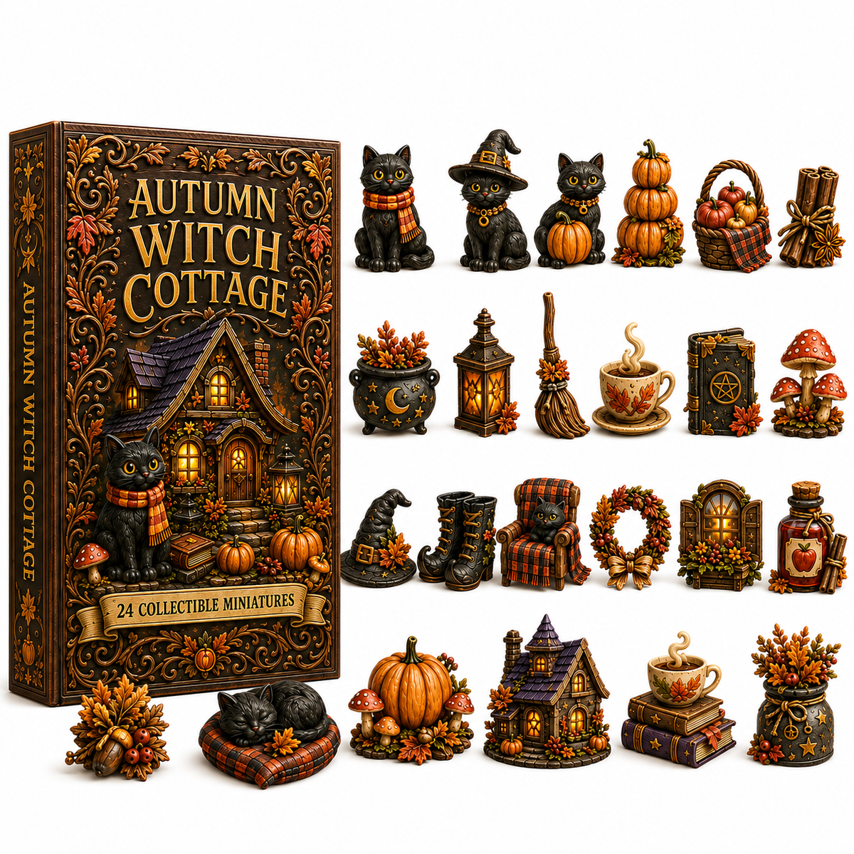 Autumn Witch Cottage Advent Calendar 2026 – 24 Cozy Witchy Miniatures, Black Cat Collectibles & Magical Fall Cottage Surprises,