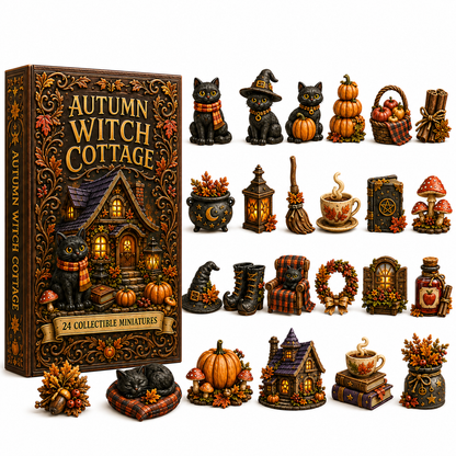 Autumn Witch Cottage Advent Calendar 2026 – 24 Cozy Witchy Miniatures, Black Cat Collectibles & Magical Fall Cottage Surprises,