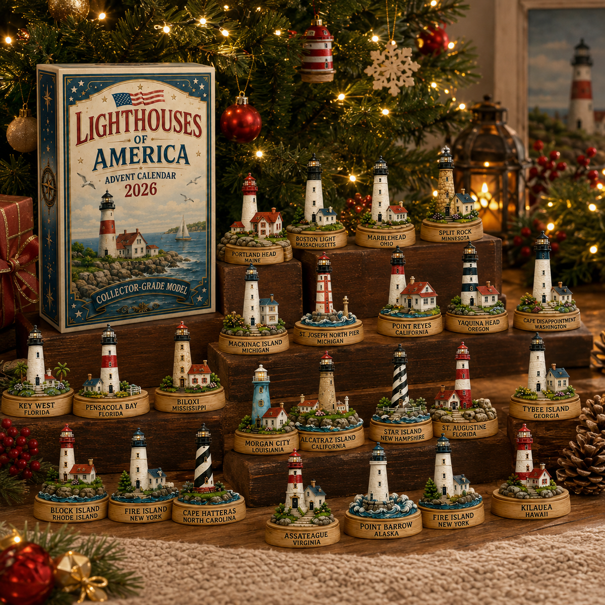 Lighthouses of America Advent Calendar 2026 – 24-Day Coastal Heritage Countdown, Collector-Grade Lighthouse Miniatures