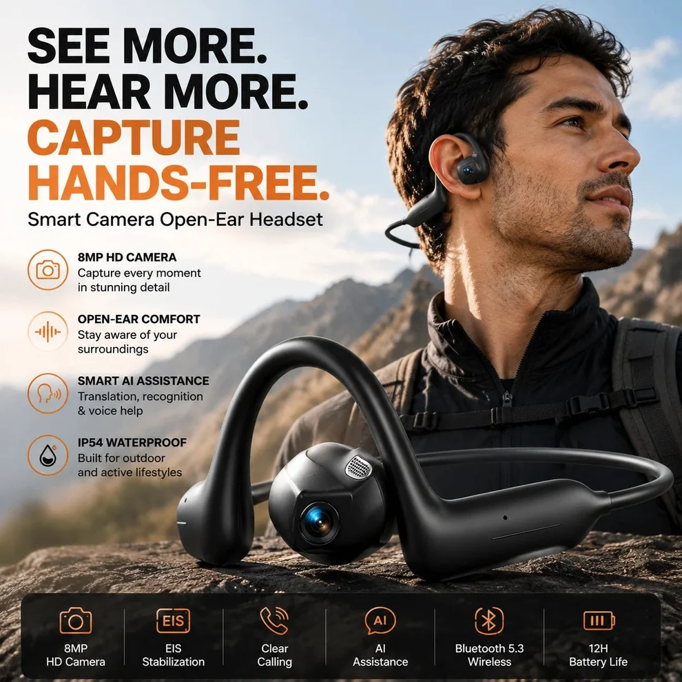 Monizes® – E12 Pro Smart Bluetooth Headset mit KI-Kamera (Android & Apple)