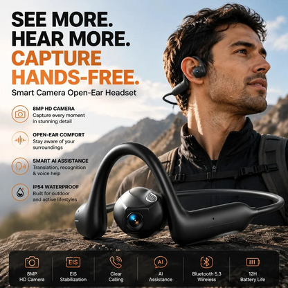 Monizes® – E12 Pro Smart Bluetooth Headset mit KI-Kamera (Android & Apple)