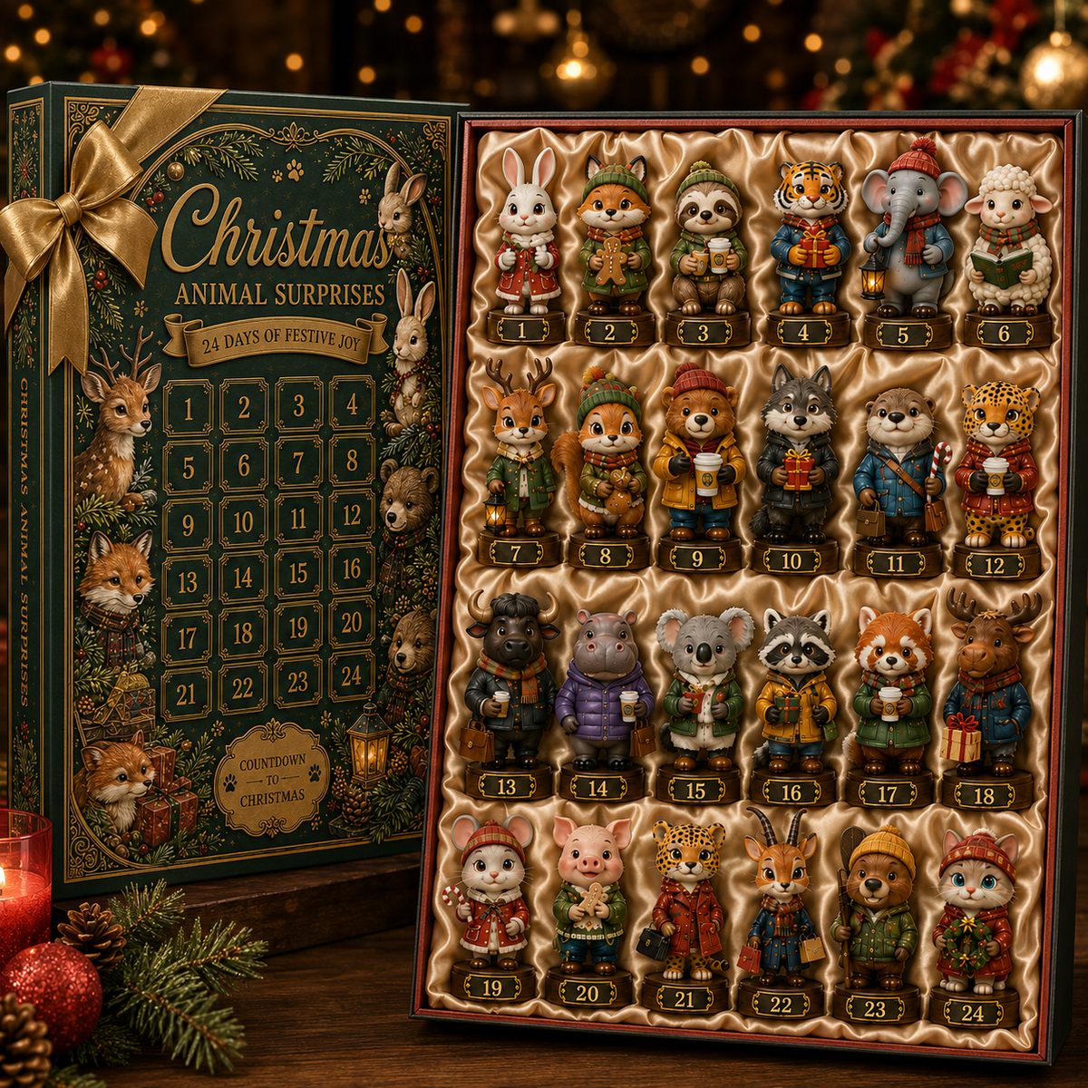 ✨24-Day Christmas Countdown Advent Calendar –Animal Surprise Ornament