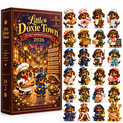 Little Doxie Town 2026 – 24-Day Dachshund Countdown Collection with 24 Unique Town Character Miniatures, Christmas Collectible Gift for Dachshund Lovers