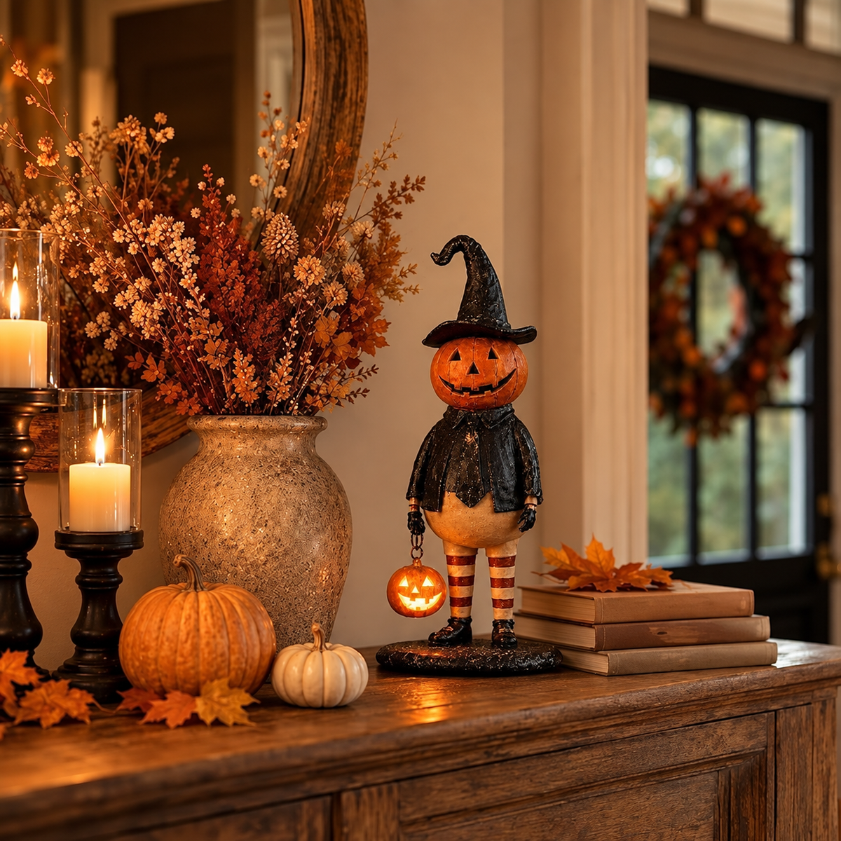 🎃Lighted Vintage Ghost Figurine with Glowing Pumpkin Staff