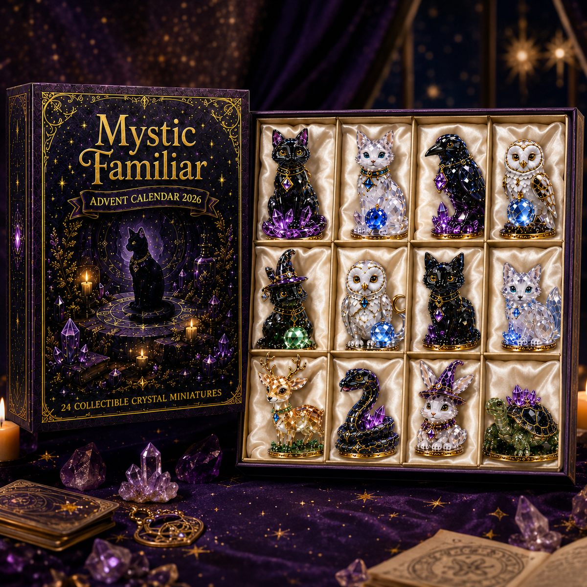 Mystic Familiar 24-Day Countdown Calendar 2026 – 24 Collectible Crystal Animal & Magical Creature Miniatures