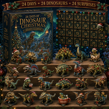 2026 Dinosaur Christmas 24-Day Countdown Calendar – 24 Unique Festive Dinosaur Miniatures, Fun Prehistoric Advent Collection & Christmas Gift for Dinosaur Lovers