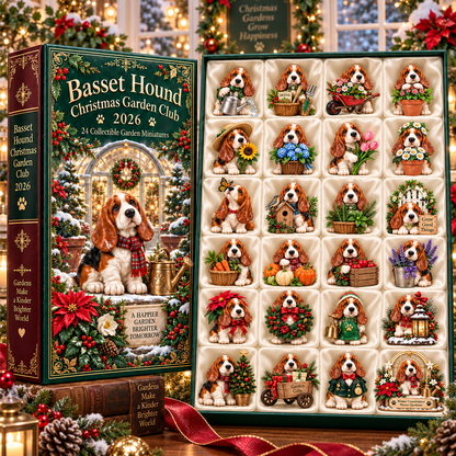24 Days of Garden Joy — Basset Hound Christmas Garden Club Advent Calendar 2026
